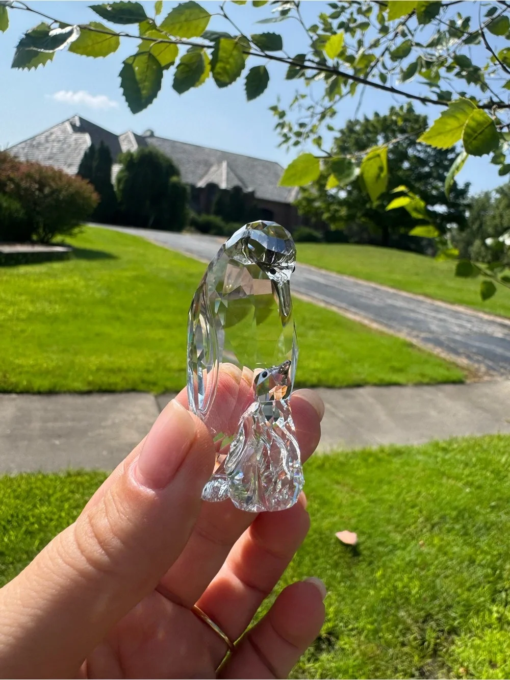 SWAROVSKI mother penguin and baby penguin crystal figurine stamped